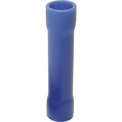 Blauwe, cilindrische kunststof verbinder, vermoedelijk een kabelschoen of elektrische connector, voor een veilige verbinding van draden.
