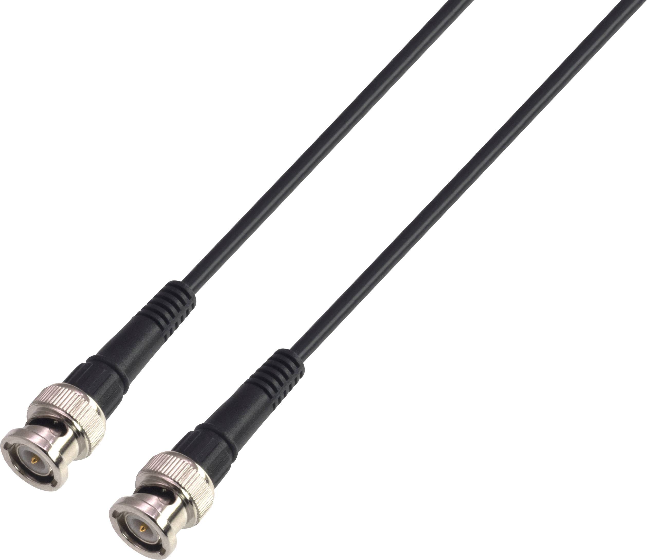 Twee zwarte coaxkabels met BNC-connectoren aan de uiteinden, gebruikt voor videoverBindingen of gegevensoverdracht.