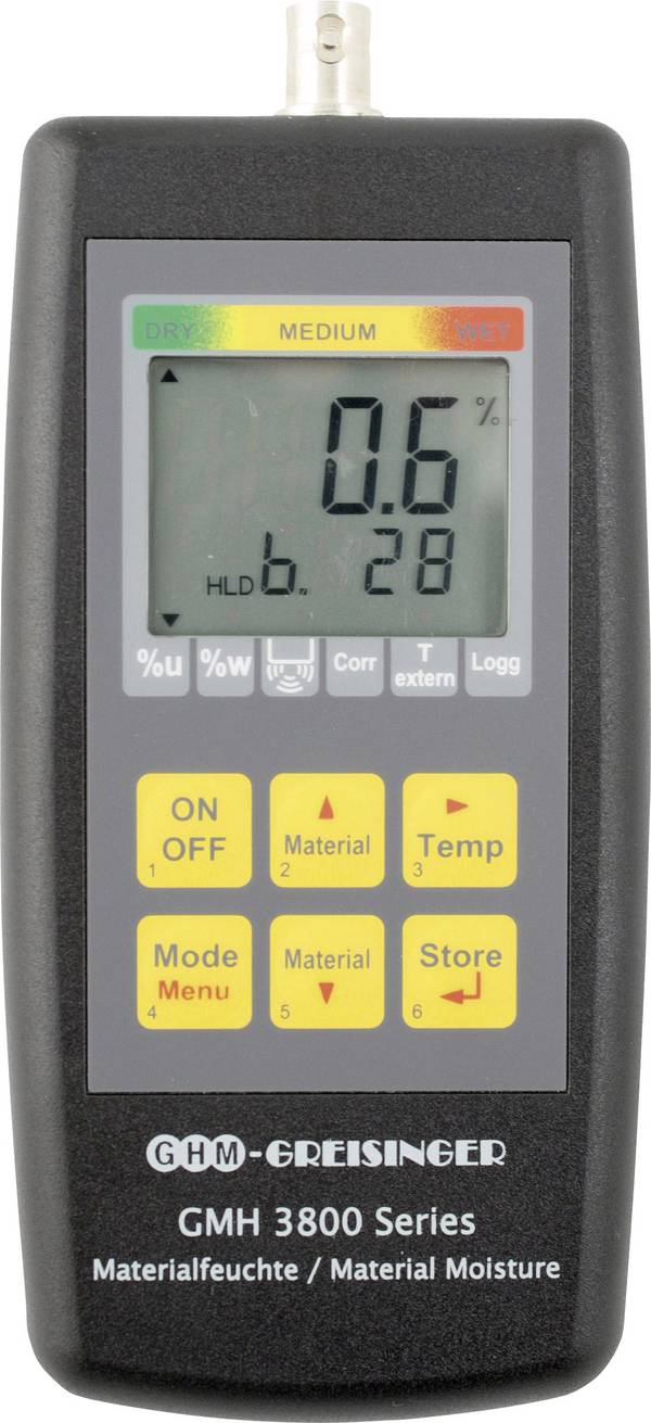 Greisinger GMH3831 Materiaalvochtmeter Meetbereik bouwvochtigheid 0 tot 100 %Vol. Meetbereik houtvochtigheid (bereik) 0 tot 100 %Vol. Temperatuurmeting, Voor hardhout