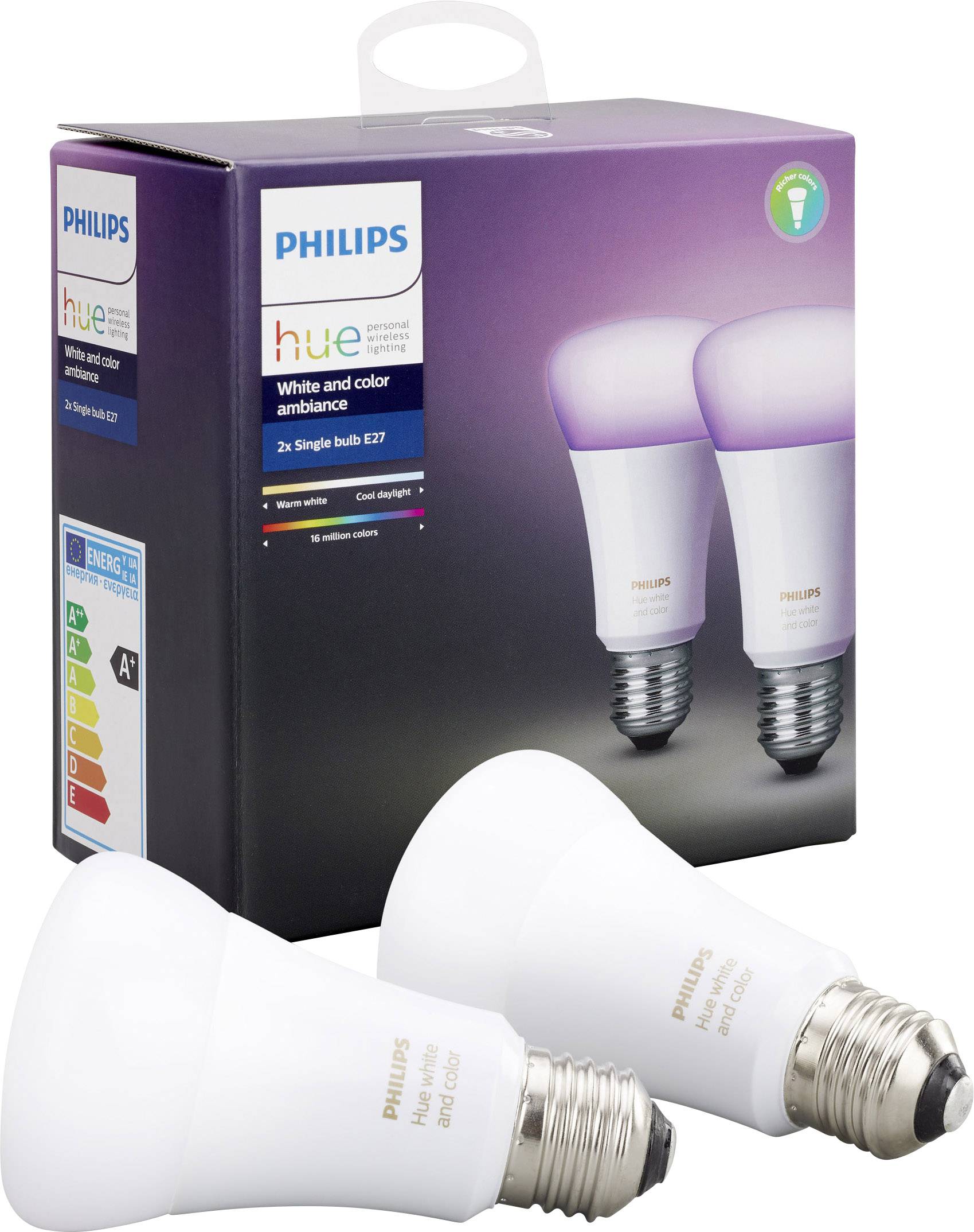 Philips Lighting Hue LEDlamp (2 stuks) Energielabel A+ (A++ E