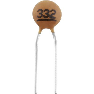 Een keramische condensator met de markering '332', wat overeenkomt met een capaciteit van 3300 pF.