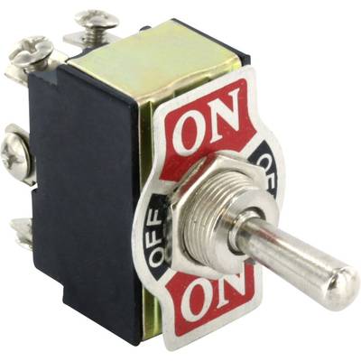 Een metalen tuimelschakelaar met 'ON'- en 'OFF'-standen.
