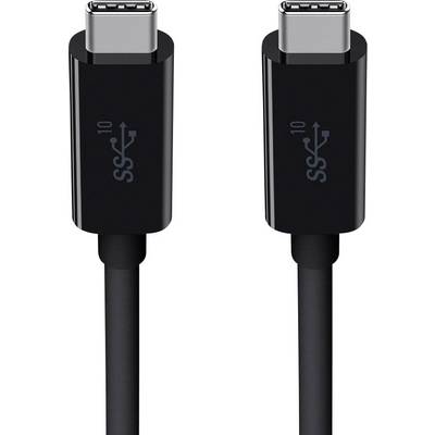 Twee zwarte USB-C-kabels met het SuperSpeed 10 Gbps-symbool, naast elkaar gelegd. Geschikt voor snelle gegevensoverdracht.
