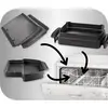 Afbeeldingen van grillplaten met pijlen die naar een open vaatwasser wijzen, tonen aan hoe vaatwasserbestendig ze zijn.