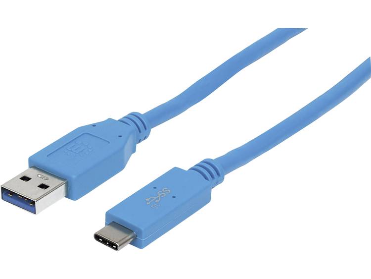 Kabel USB 2.0 Manhattan [1x USB 3.0 stekker A 1x USB 3.1 stekker C] 1 m Blauw