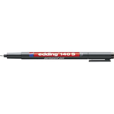 Zwarte permanente stift van het merk edding, model '140 S', met een rood etiket en een fijne punt, geschikt voor permanent schrijven.
