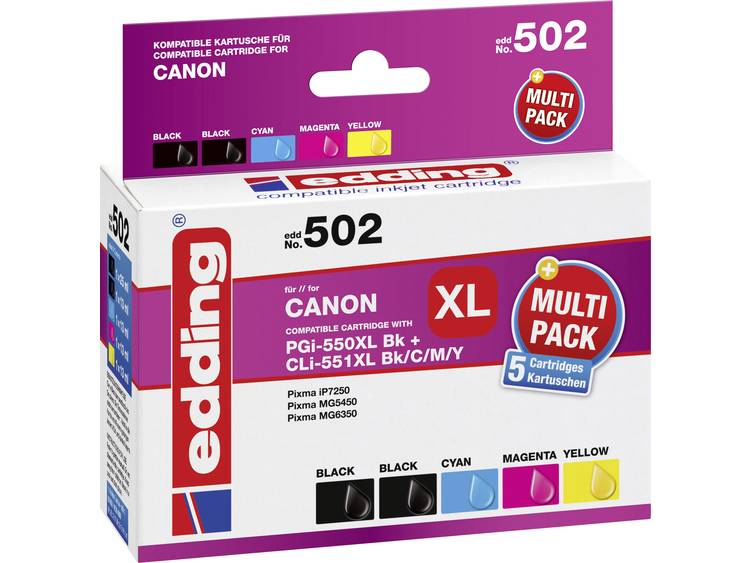 Edding Inkt vervangt Canon PGI-550PGBK XL, CLI-551 C,M,Y XL Compatibel Combipack Zwart, Cyaan, Magen