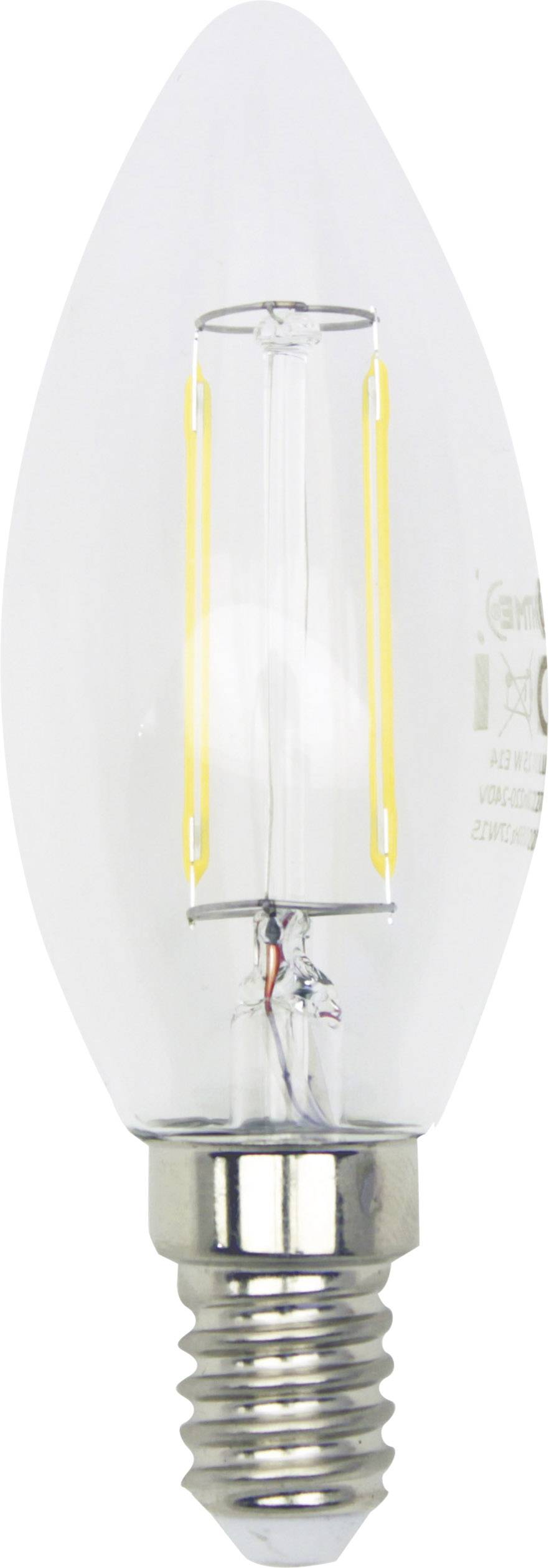Gloeilamp met gloeidraad, transparante glazen oppervlak, schroefvoet onderaan.