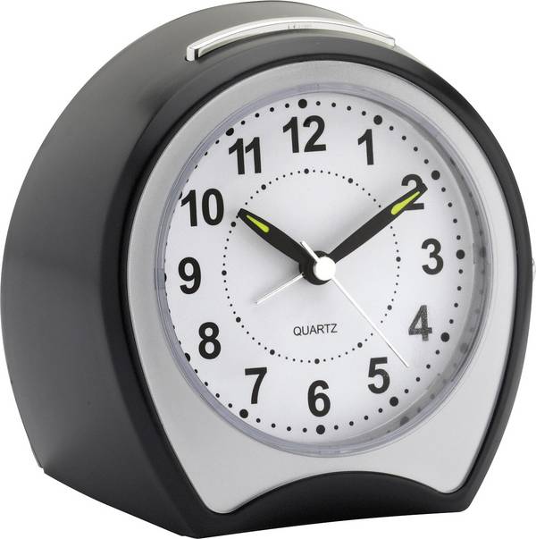 Mebus 42378 Wekker Kwarts Zwart  Fluorescerende Wijzers Slepend uurwerk (geluidsloos)