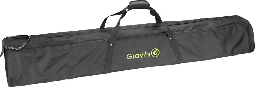 Een zwarte tas met handgrepen, waarop het logo 'Gravity' in het groen staat. De tas wordt gebruikt voor het vervoeren van uitrusting.