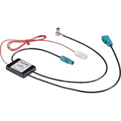 Elektronisch apparaat met meerdere kabels en aansluitingen, inclusief een rode kabel, een blauwe stekker en een witte aansluiting.