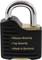 Een zwart hangslot met de opschriften 'Massief Messing', 'Top-Security', 'Made in Germany' op de voorkant.
