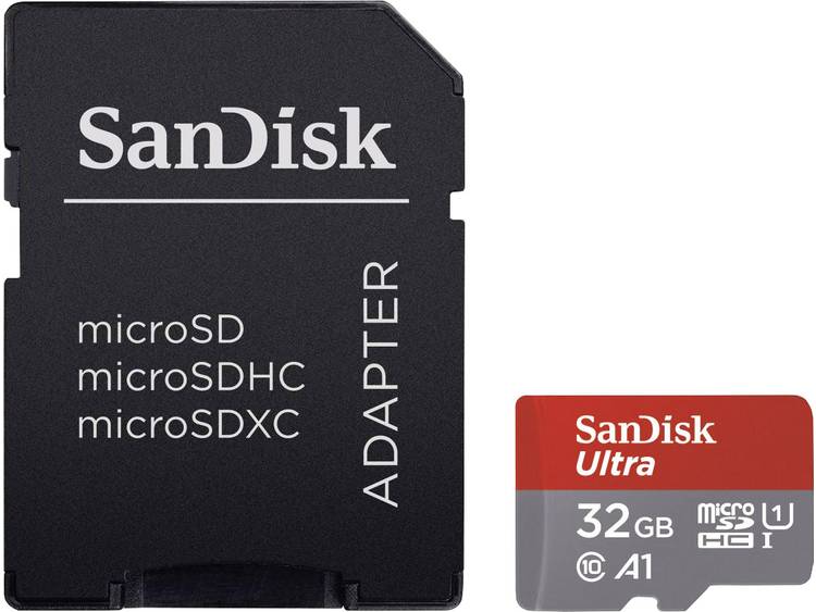 SanDisk UltraÂ® 32 GB microSDHC-kaart Class 10, UHS-I A1-vermogensstandaard