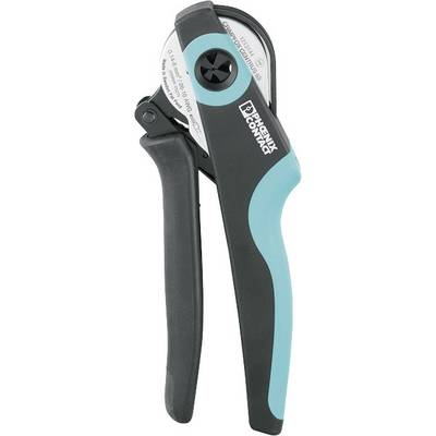 Handkrimptang met zwarte en turquoise handgreep, geschikt voor het verwerken van crimppunten.