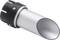 Zilveren, cilindrische metalen buis met een zwarte, ronde aansluiting aan het ene uiteinde, licht schuin afgesneden aan het andere uiteinde.