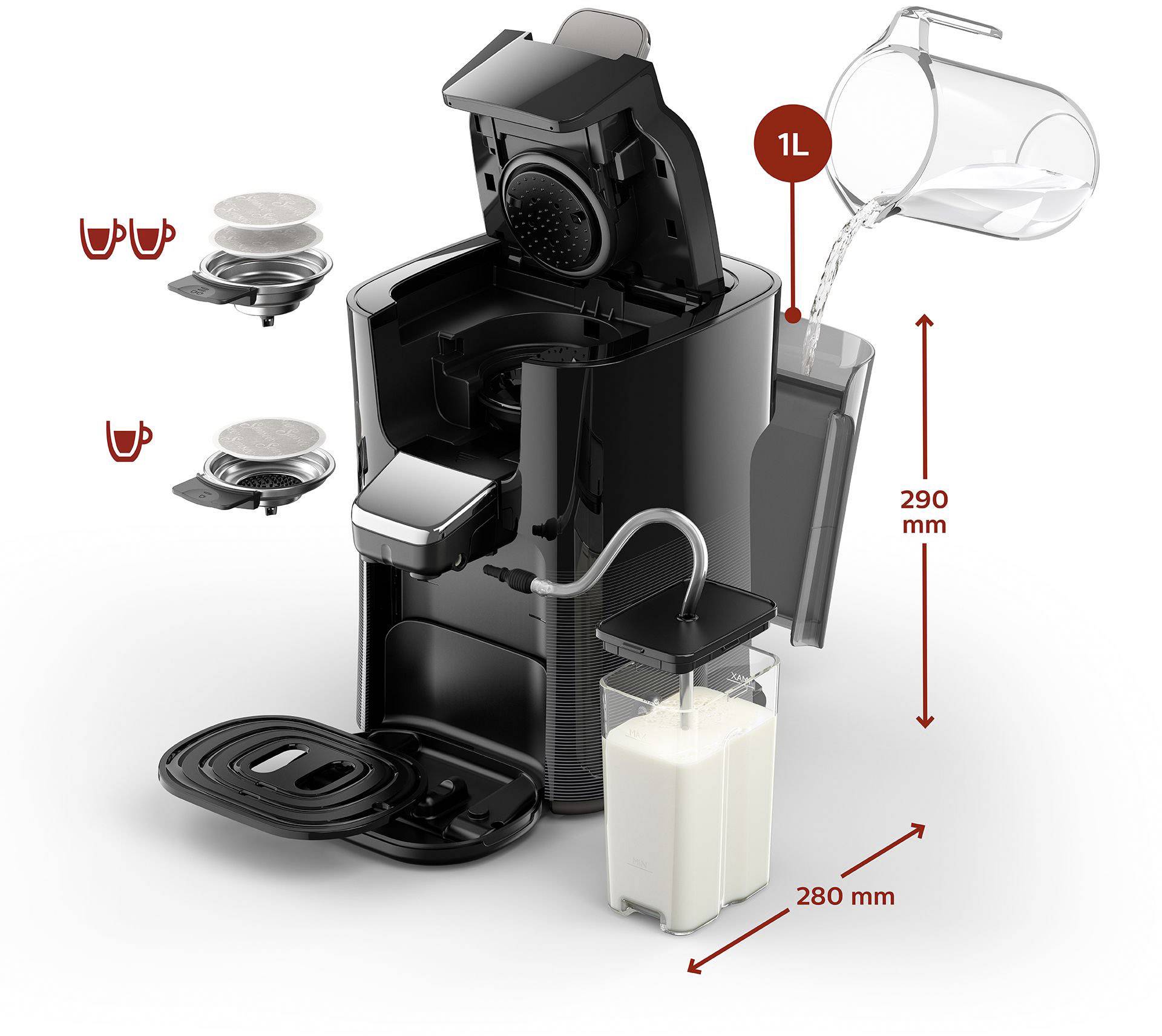 Senseo Kaffeepadmaschine Hd6574 50 Latte Duo SENSEO® HD6574/50 Latte Duo Plus Koffiepadmachine Antraciet Met