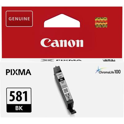 'Inktpatroon Canon PIXMA 581 BK, Zwart, compatibel met Canon-printers, verpakt in een rode en witte doos.'