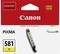 Canon PIXMA 581 Y inktcartridge in gele verpakking. Verpakking toont het merkenlogo en details over de ChromaLife100 technologie.