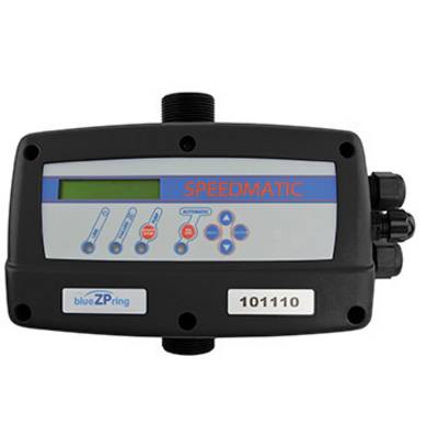 Een elektronische besturingseenheid met de opdruk 'SPEEDMATIC', toont een bedieningspaneel met toetsen en een klein display.