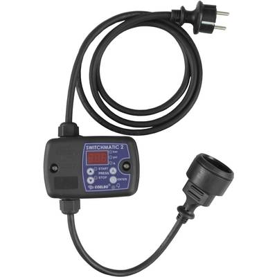 Elektronische drukschakelaar 'Switchmatic 2' voor het besturen van waterpompen, met digitaal display en stekkerverbindingskabel.