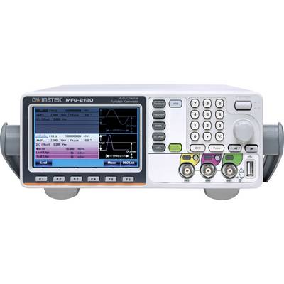 'GW Instek MFG-2120 Multicanaal-Functiegenerator met display. Toont golfvormdiagrammen en instellingen. Talrijke invoermogelijkheden.'