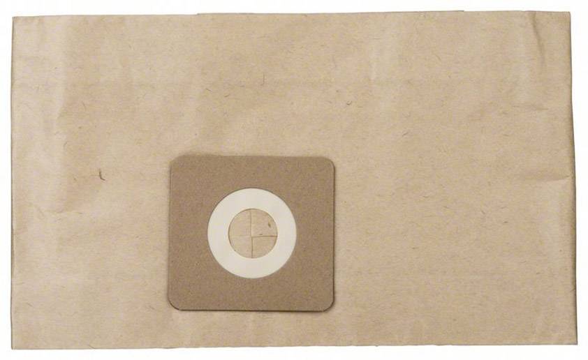 Bruine stofzuigerzak met vierkante, versterkte opening in het midden.