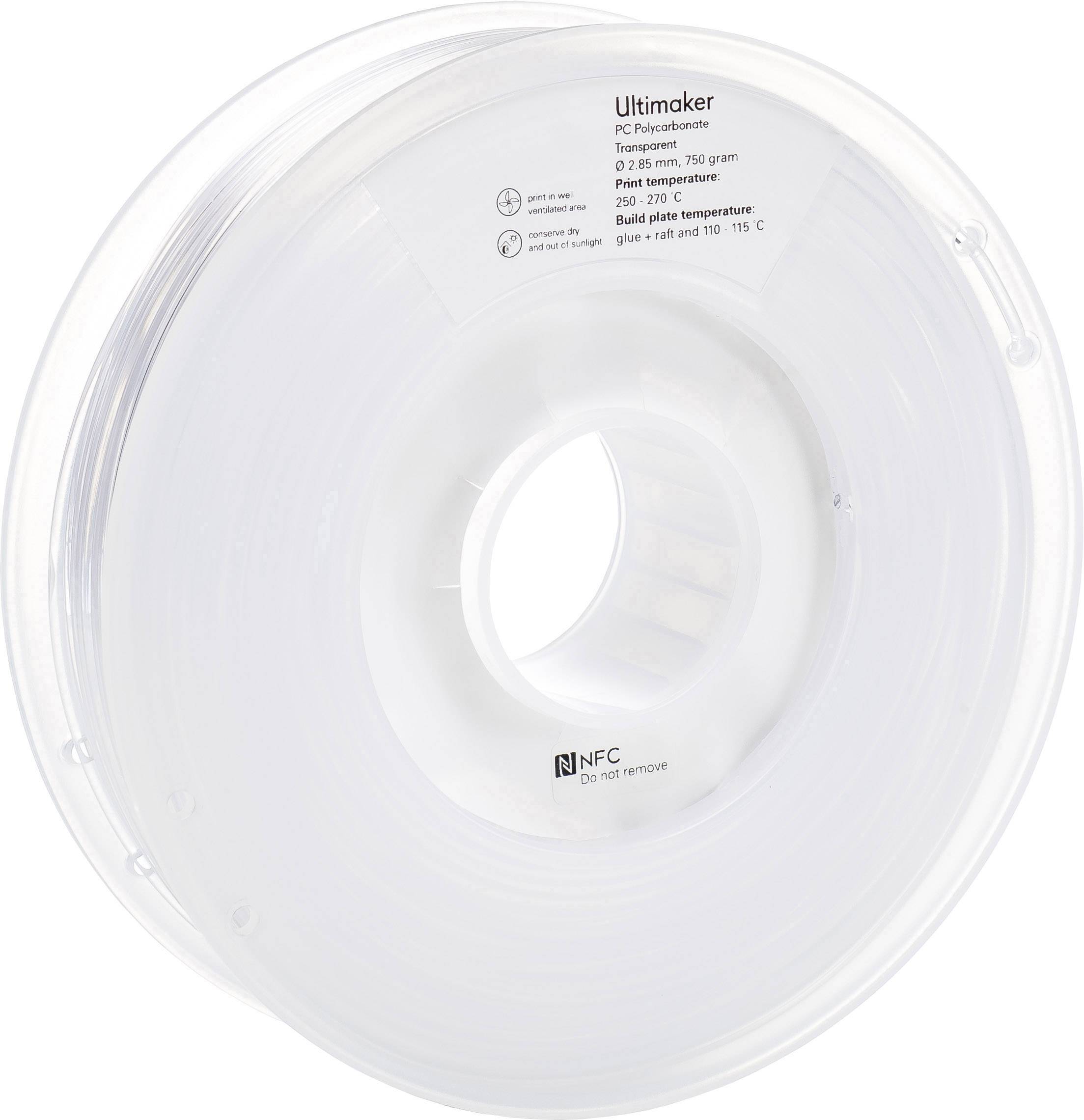Kunststof-filamentspoel van het merk Ultimaker, 2,85 mm diameter, voor 3D-printen, wit, 750 gram.