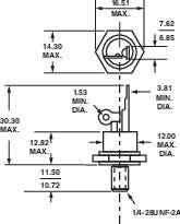 Technische tekening van een zeshoekige schroef met afmetingen in millimeters, inclusief diameter en draadspecificaties.