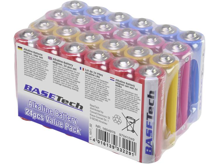 AA batterij (penlite) Basetech Alkaline 1.5 V 24 stuks