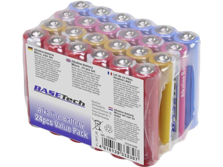 AAA batterij (potlood) Basetech Alkaline 1.5 V 24 stuks
