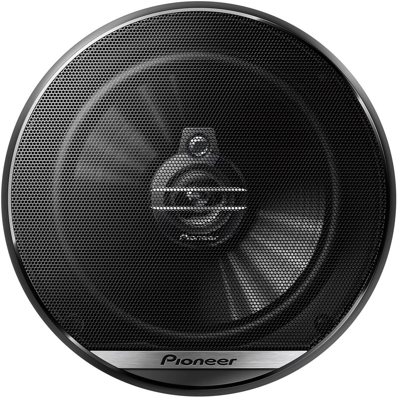 Ronde luidspreker met zwart metalen rooster en 'Pioneer'-logo onderaan.