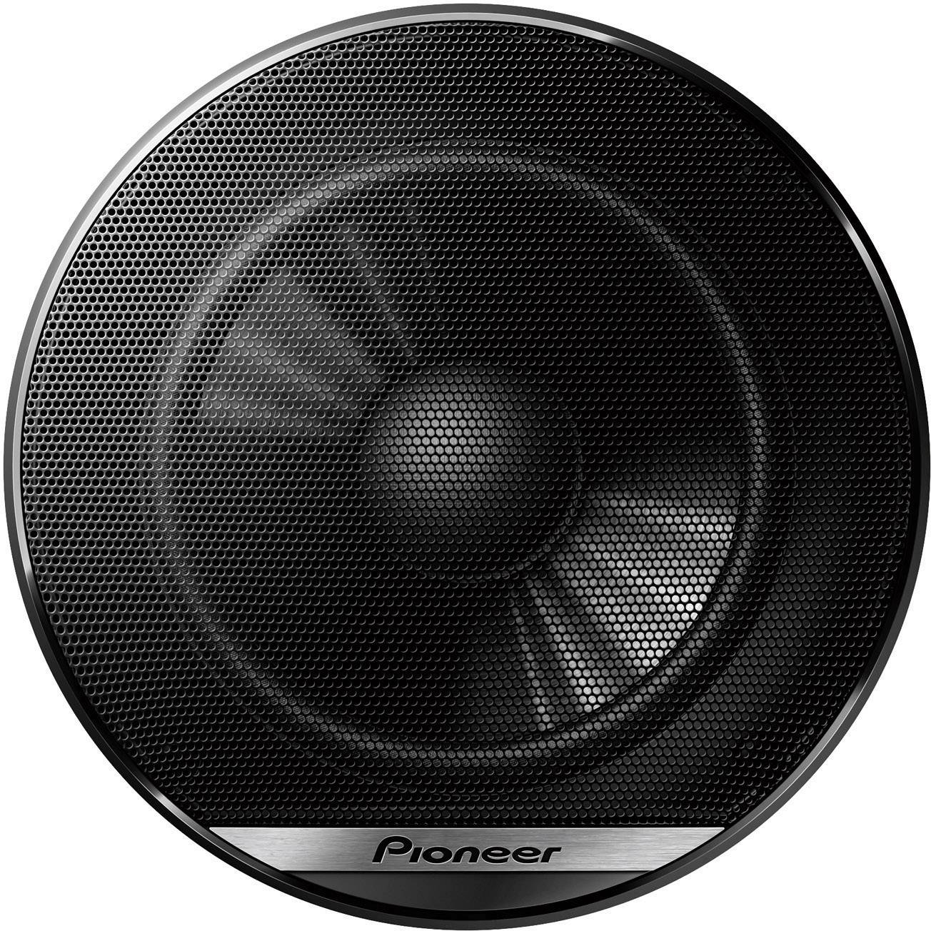 Een ronde Pioneer-luidspreker met een zwarte, metalen behuizing en een zichtbare conus aan de binnenkant.