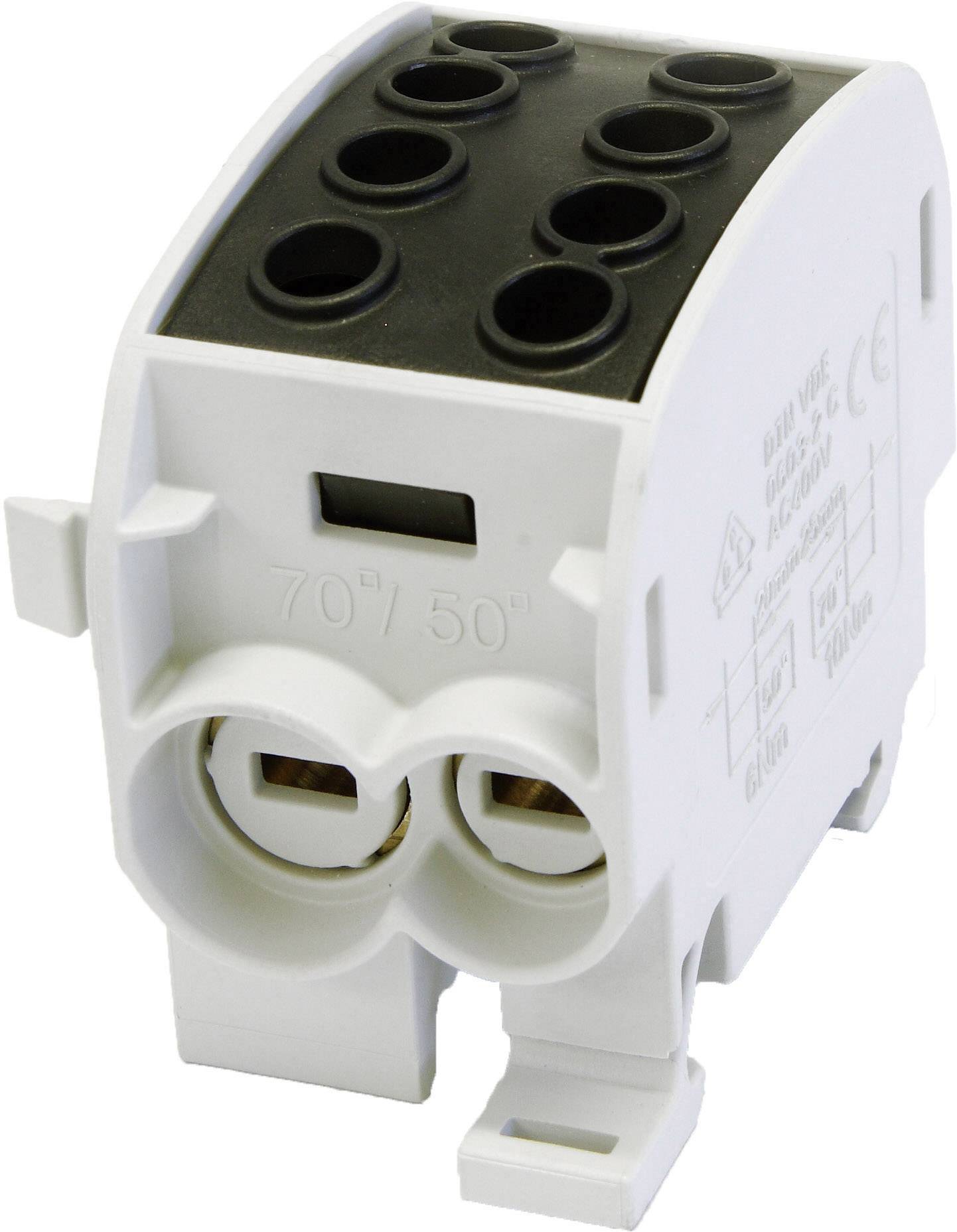 Elektrische aansluitklem met meerdere aansluitgaten. Geschikt voor kabelverbindingen in elektrische installaties.