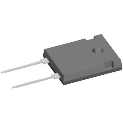 Grijze, rechthoekige elektronische component met twee lange, dunne metalen poten, typisch gebruikt in elektronische schakelingen.