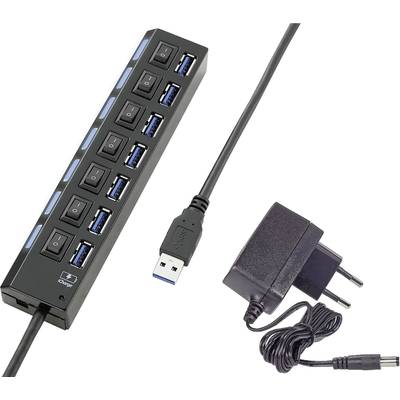 Renkforce USB 3.2 Gen 1-hub 7 poorten Individueel schakelbaar, Met status-LED's, Met iPad-laadpoort Zwart