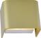 Wandlamp met gouden, gebogen vorm; schijnt naar beneden. Modern design voor interieurs.