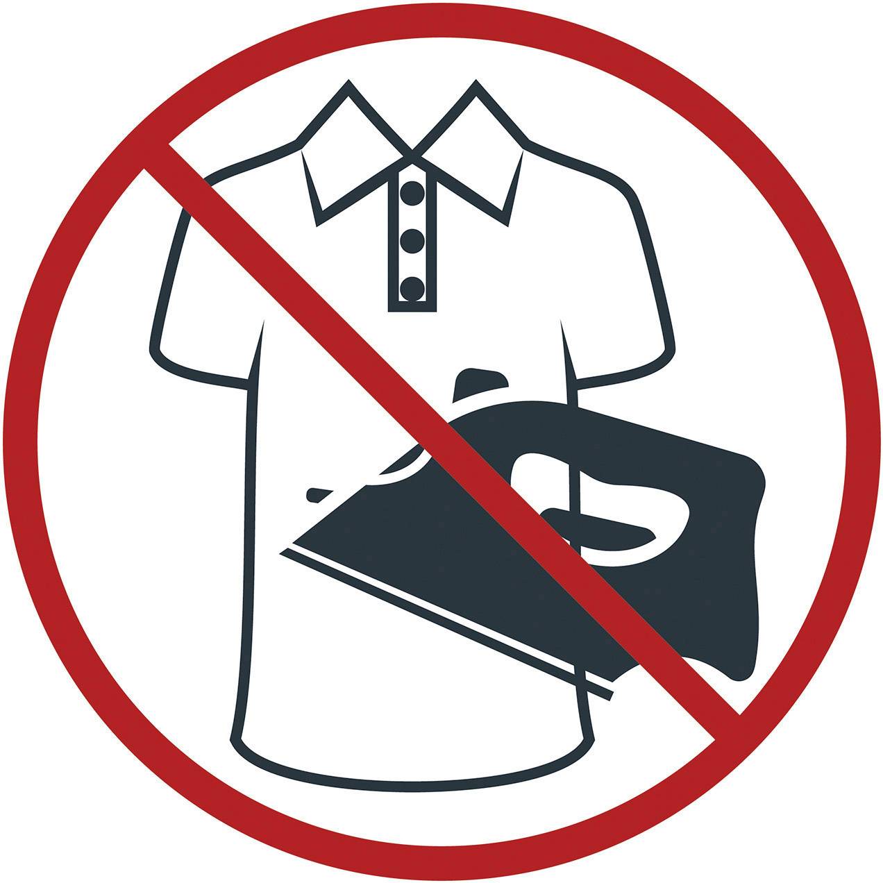 Een doorgestreept strijkijzersymbool op een shirt geeft aan dat het kledingstuk niet gestreken mag worden.
