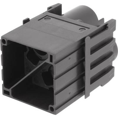 Een zwart, vierkant kunststof behuizing, vermoedelijk een montagedeel voor elektronische componenten of bekabeling.