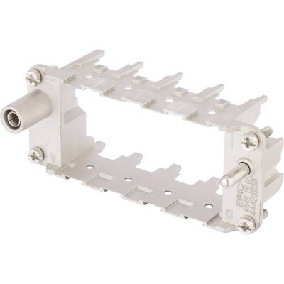 Metalen frame voor connectors, voorzien van zijdelingse schroeven en slotbevestigingen, geschikt voor industriële toepassingen.
