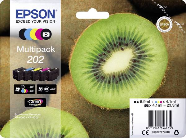 Epson Inktcartridge T02E7, 202 Origineel Combipack Zwart, Foto zwart, Cyaan, Magenta, Geel C13T02E74010