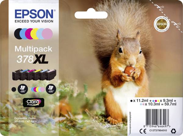 Epson Inktcartridge T3798, 378XL Origineel Combipack Zwart, Cyaan, Magenta, Geel, Foto cyaan, Foto magenta C13T37984010