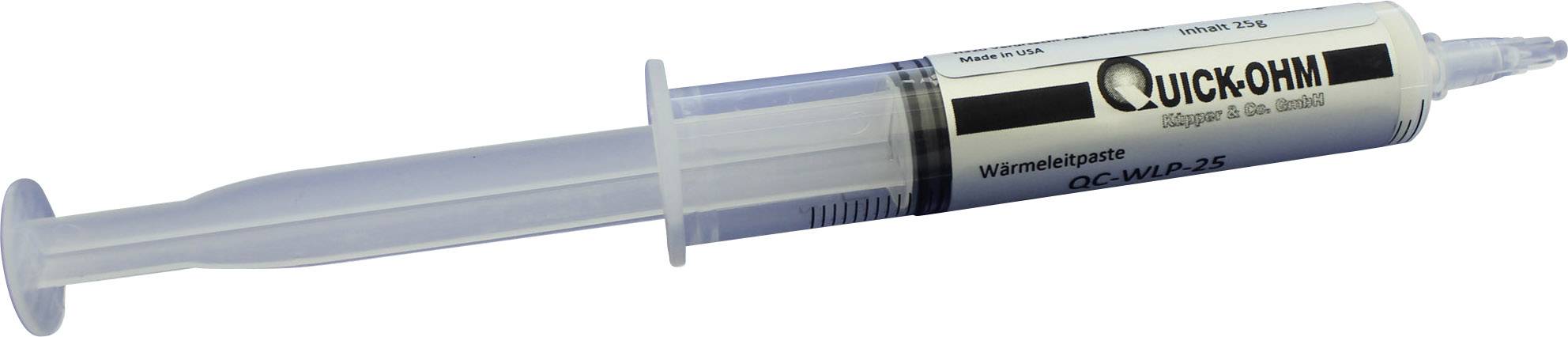 Een tube warmtegeleidingspasta van het merk 'QUICK-OHMI', model DC-WLK-25, ter verbetering van de warmteoverdracht bij elektronische componenten.