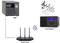 Diagram toont een NAS, een WiFi-router en een internetradio (RF-IR-MONO1), verbonden door draadloze signalen voor muziekstreaming.
