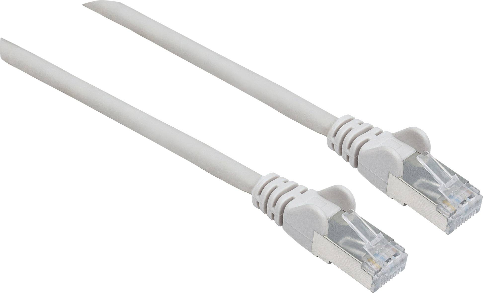 Een wit Ethernet-kabel met twee RJ45-connectoren aan de uiteinden, gebruikt voor netwerkverbindingen.