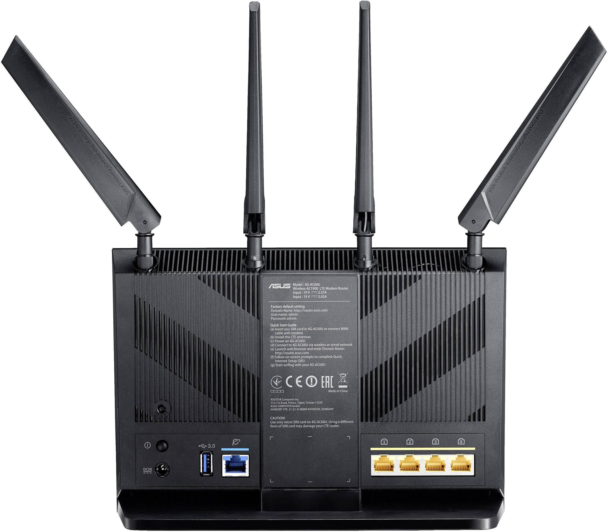 Asus 4G-AC68U AC1900 WiFi-router Met Modem Geïntegreerd Modem: LTE ...