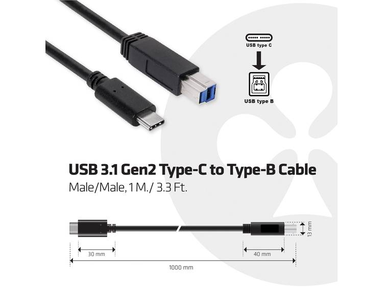 CLUB3D USB 3.1 Gen2 Type-C to Type-B Cable Male-Male, 1 M.- 3.3 Ft.