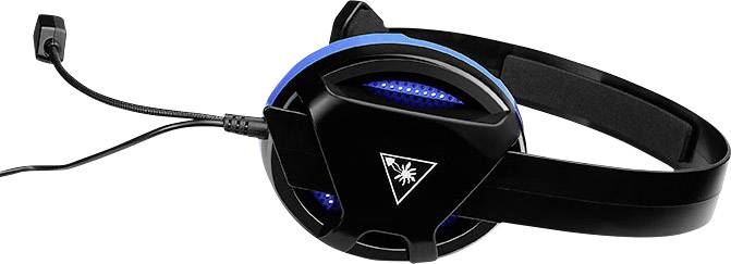 Zwart gaming-headset met blauw verlichtingseffect en verstelbare microfoon aan de zijkant. Geschikt voor PC- en consolespellen.