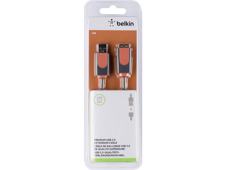 USB 2.0 Verlengkabel Belkin [1x USB-A 2.0 stekker 1x USB 2.0 bus A] 1.8 m Grijs