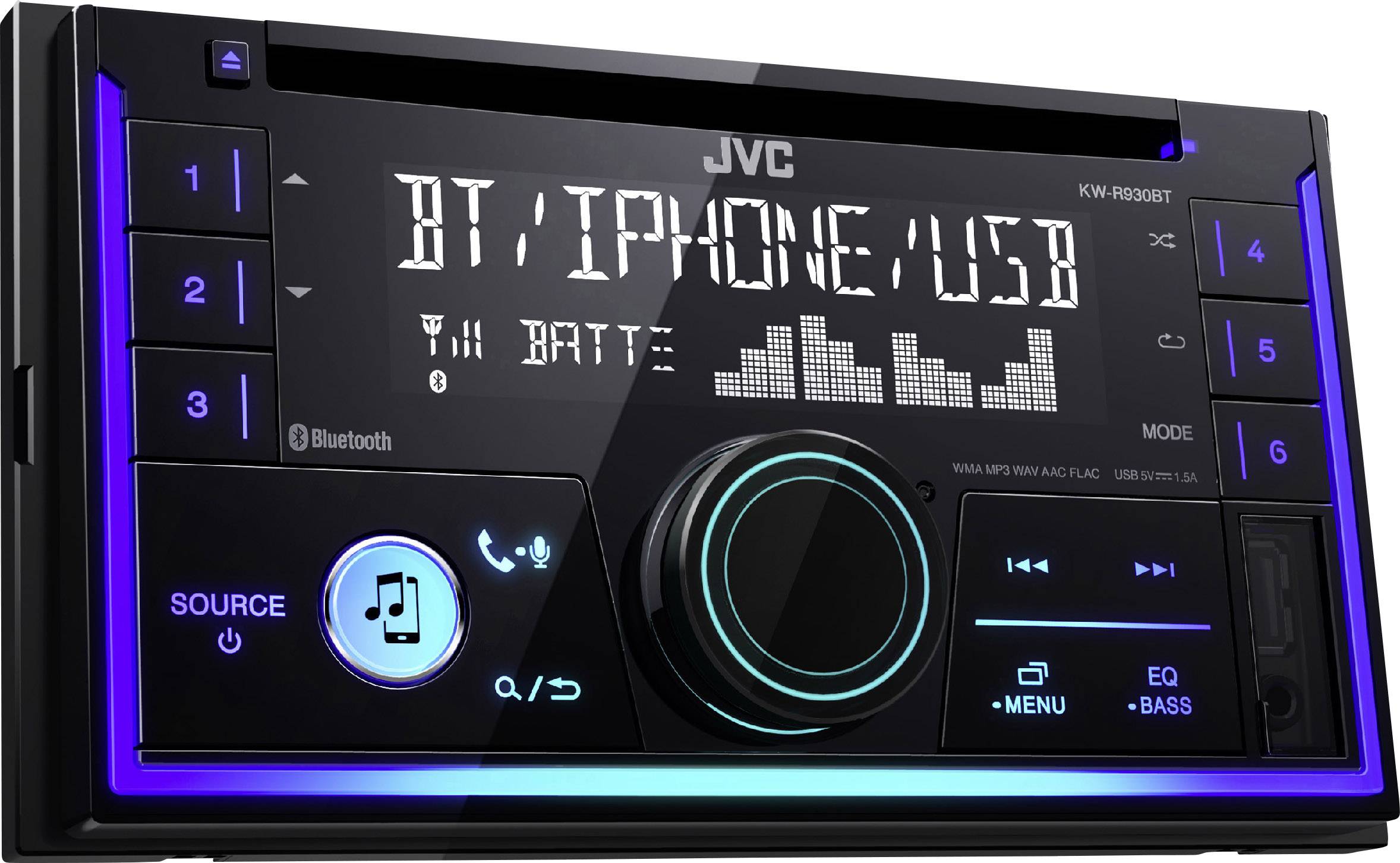 JVC KW-R930BT Autoradio enkel DIN Bluetooth handsfree, Aansluiting voor ...