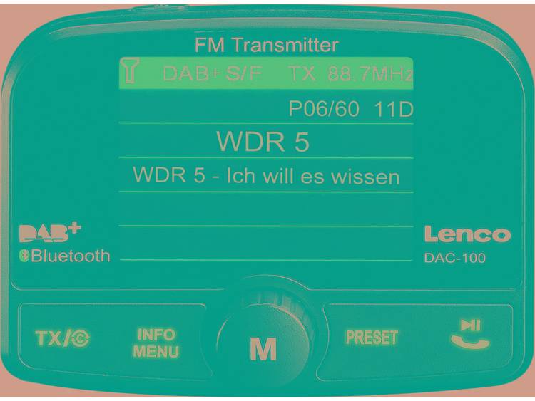 DAB+ ontvanger Lenco DAC-100 Bluetooth muziekstreaming, Handsfree-functie, Zuignaphouder